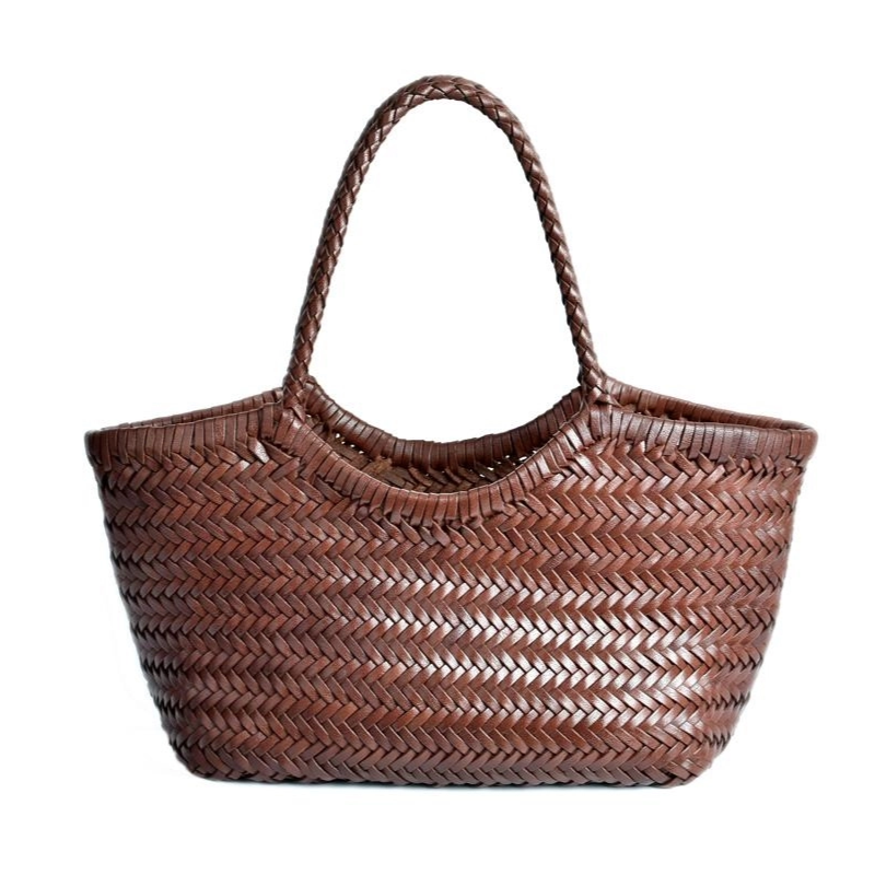 Lena | Brown Woven Leather Tote Bag – Rustic & Stylish