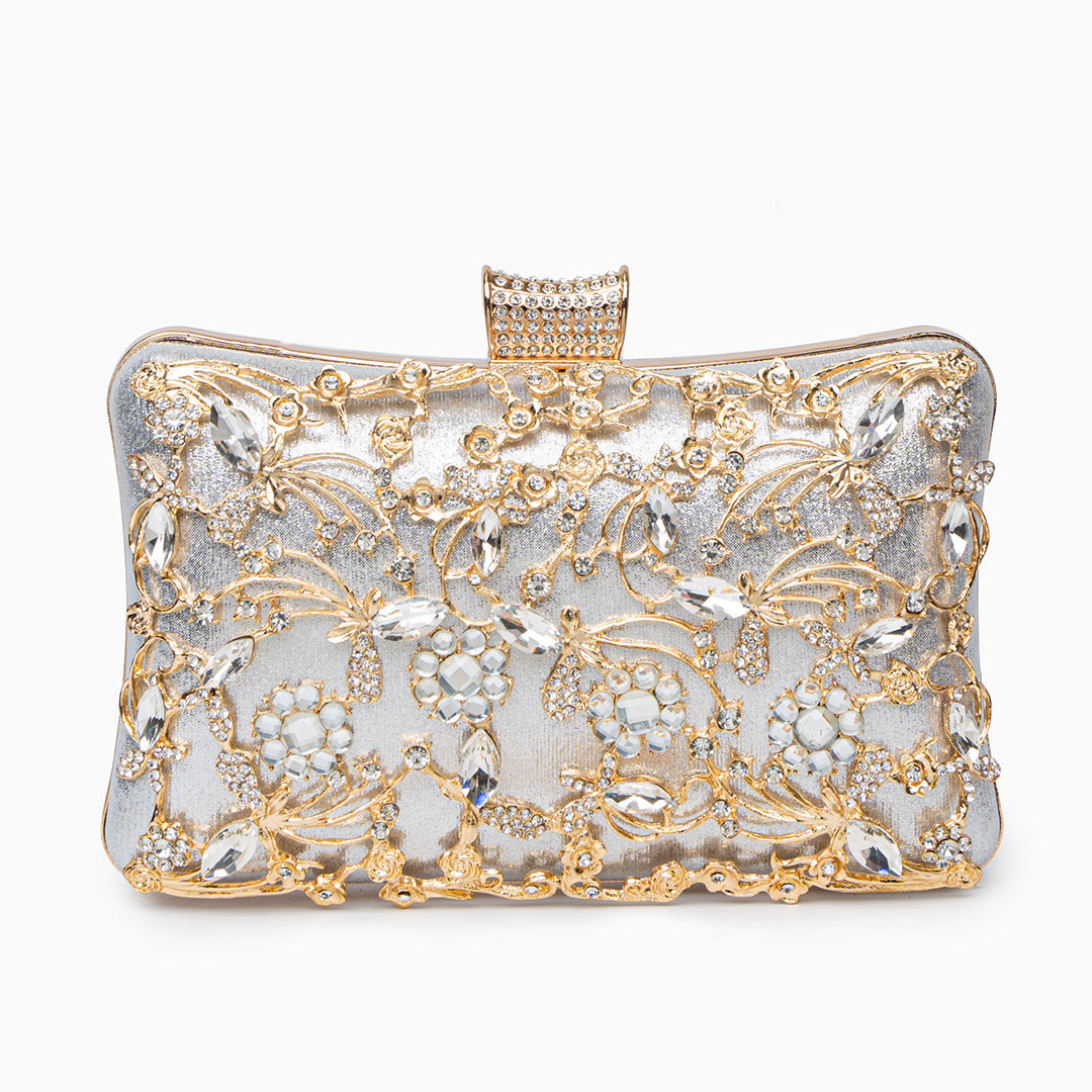 Lunara | Ornate Floral Crystal Clutch – Luxurious & Elegant Design