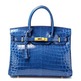 Crocodile-Embossed Structured Leather Handbag – Elegant Satchel with Gold Hardware