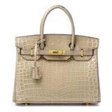 Crocodile-Embossed Structured Leather Handbag – Elegant Satchel with Gold Hardware