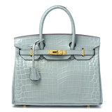 Crocodile-Embossed Structured Leather Handbag – Elegant Satchel with Gold Hardware