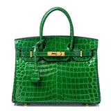 Crocodile-Embossed Structured Leather Handbag – Elegant Satchel with Gold Hardware