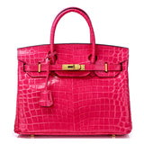 Crocodile-Embossed Structured Leather Handbag – Elegant Satchel with Gold Hardware