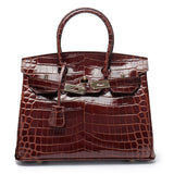 Crocodile-Embossed Structured Leather Handbag – Elegant Satchel with Gold Hardware