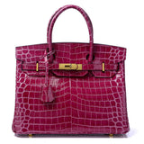 Crocodile-Embossed Structured Leather Handbag – Elegant Satchel with Gold Hardware