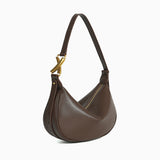Luna Crescent Shoulder Bag – Black Genuine Leather with Gold Hardware