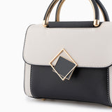 Geometric Structured Handbag in Genuine Leather with Gold Handle