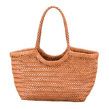 Lena | Brown Woven Leather Tote Bag – Rustic & Stylish