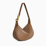 Luna Crescent Shoulder Bag – Black Genuine Leather with Gold Hardware