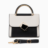 Geometric Structured Handbag in Genuine Leather with Gold Handle