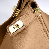 Delia Taupe Geometric Leather Shoulder Bag – Designer Handbag for Women