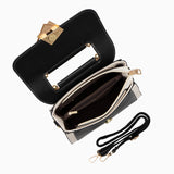 Geometric Structured Handbag in Genuine Leather with Gold Handle