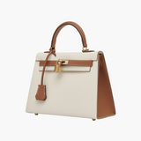 The Kelly | Luxury White & Brown Leather Handbag – Timeless & Elegant