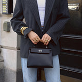 Aurora Classic Women's Black Leather Top Handle Bag – Elegant Full-Grain Handbag UK