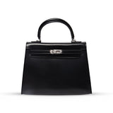 Aurora Classic Women's Black Leather Top Handle Bag – Elegant Full-Grain Handbag UK