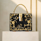 Luxury Gold Embellished Acrylic Evening Clutch Bag – Designer Box Purse for Weddings & Special Occasions