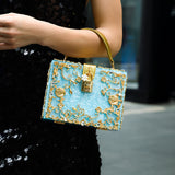 Luxury Gold Embellished Acrylic Evening Clutch Bag – Designer Box Purse for Weddings & Special Occasions