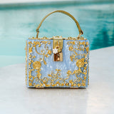 Luxury Gold Embellished Acrylic Evening Clutch Bag – Designer Box Purse for Weddings & Special Occasions