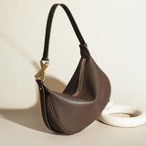 Luna Crescent Shoulder Bag – Black Genuine Leather with Gold Hardware