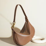 Luna Crescent Shoulder Bag – Black Genuine Leather with Gold Hardware