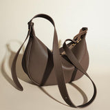 Luna Crescent Shoulder Bag – Black Genuine Leather with Gold Hardware