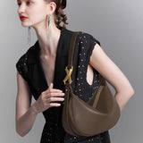 Luna Crescent Shoulder Bag – Black Genuine Leather with Gold Hardware