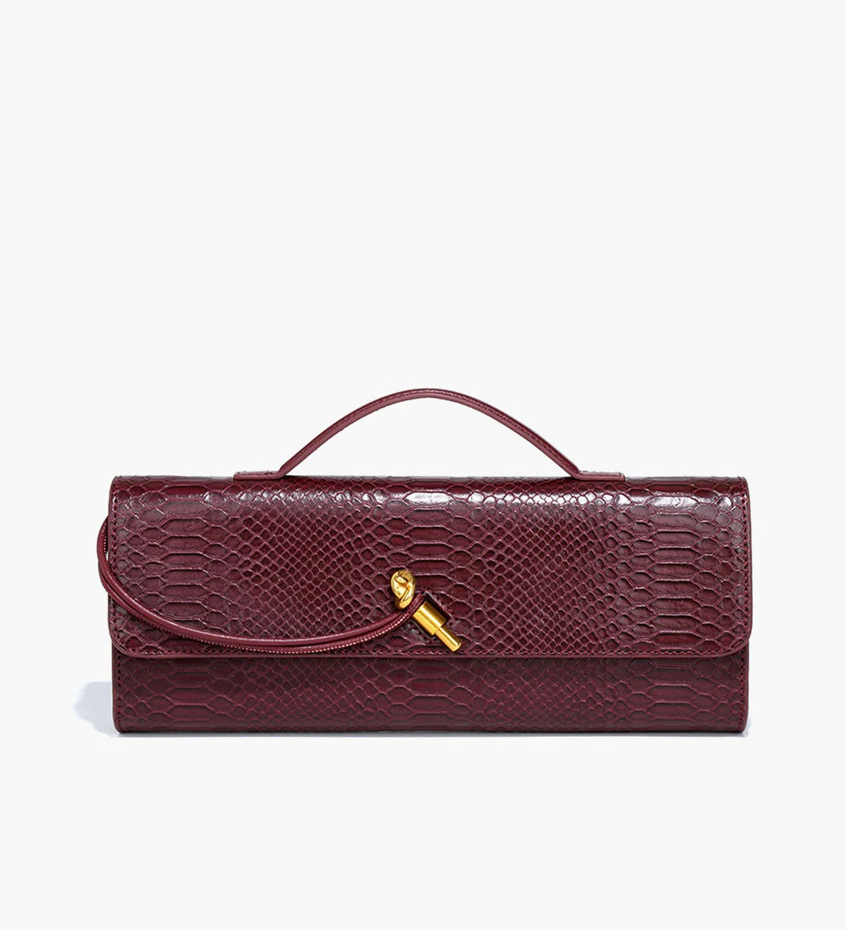 Mira | Snake-Embossed Vegan Leather Clutch – Top Handle & Gold Twist Lock