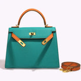 Jovienne | Luxury Teal & Tan Leather Handbag – Iconic Elegance & Timeless Design