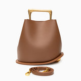 Modern Sculptural Leather Handbag – Minimalist Design with Gold Handle