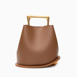 Modern Sculptural Leather Handbag – Minimalist Design with Gold Handle