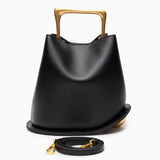 Modern Sculptural Leather Handbag – Minimalist Design with Gold Handle