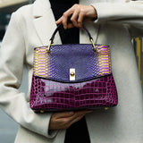 Lilly Iridescent Python & Croc-Embossed Top Handle Bag – Luxury Statement Satchel for Women