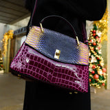 Lilly Iridescent Python & Croc-Embossed Top Handle Bag – Luxury Statement Satchel for Women