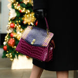 Lilly Iridescent Python & Croc-Embossed Top Handle Bag – Luxury Statement Satchel for Women