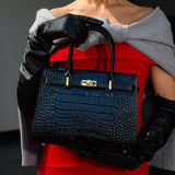 Luxury Black Croc-Embossed Leather Handbag – Elegant Designer Tote for Women