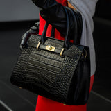Luxury Black Croc-Embossed Leather Handbag – Elegant Designer Tote for Women