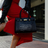 Luxury Black Croc-Embossed Leather Handbag – Elegant Designer Tote for Women