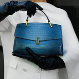 Monaco Croc-Embossed Top Handle Bag – Luxury Structured Satchel for Women