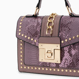 Statement Messenger Bag with Chain Detail and Python Texture