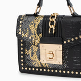 Statement Messenger Bag with Chain Detail and Python Texture