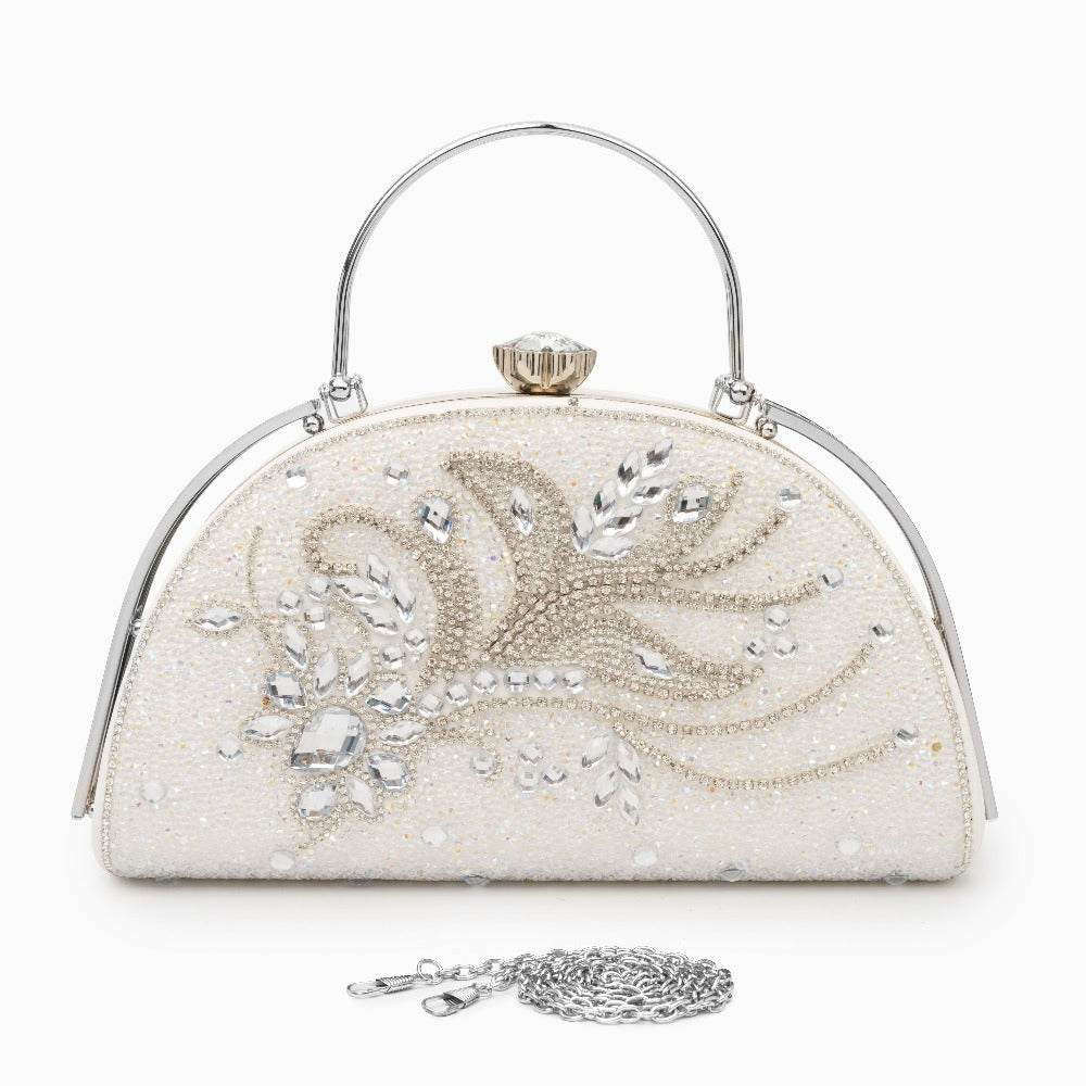 White Crystal Clutch – Vintage Bridal Evening Bag with Handle