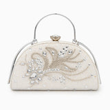 White Crystal Clutch – Vintage Bridal Evening Bag with Handle