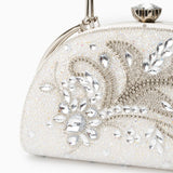 White Crystal Clutch – Vintage Bridal Evening Bag with Handle