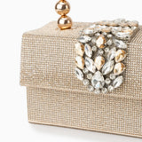 Soleia | Luxury Crystal-Embellished Gold Clutch – Glamorous & Timeless Elegance