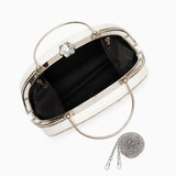 White Crystal Clutch – Vintage Bridal Evening Bag with Handle
