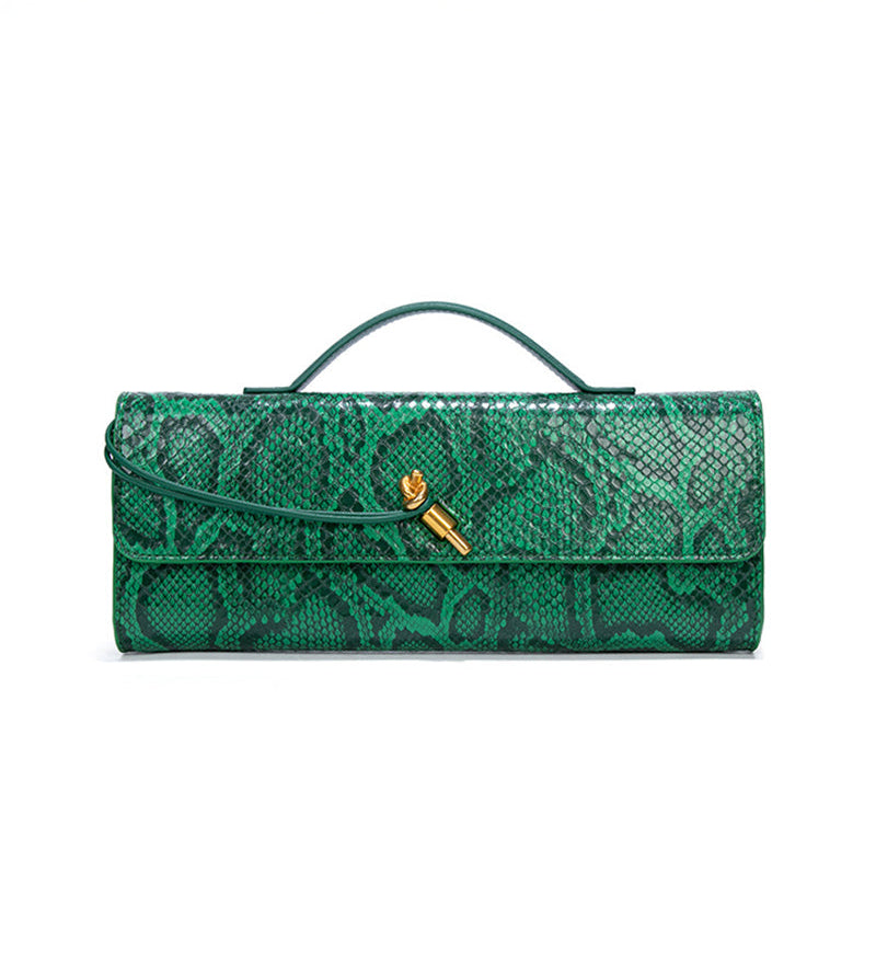 Separhine | Snakeskin Clutch Bag – Faux Leather Evening Bag with Gold Lock