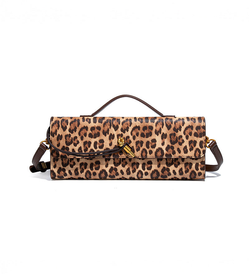 Aurora |  Leopard Print Crossbody Bag – Faux Leather Clutch with Gold Lock