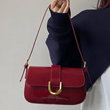 Solea | Vegan Patent PU Leather Baguette Bag – Adjustable Strap & Gold D-Buckle