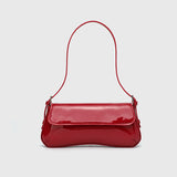 Lina | Glossy Vegan Leather Shoulder Bag – Sleek Flap & Retro Baguette Shape