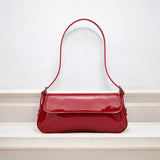 Lina | Glossy Vegan Leather Shoulder Bag – Sleek Flap & Retro Baguette Shape